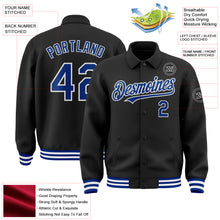 Load image into Gallery viewer, Custom Black Royal-White Bomber Full-Snap Varsity Letterman Lapel Collar Byron Jacket
