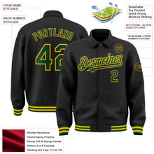 Load image into Gallery viewer, Custom Black Green-Gold Bomber Full-Snap Varsity Letterman Lapel Collar Byron Jacket
