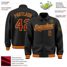 Load image into Gallery viewer, Custom Black Crimson-Gold Bomber Full-Snap Varsity Letterman Lapel Collar Byron Jacket
