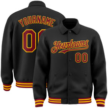 Load image into Gallery viewer, Custom Black Crimson-Gold Bomber Full-Snap Varsity Letterman Lapel Collar Byron Jacket
