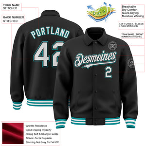 Custom Black White-Teal Bomber Full-Snap Varsity Letterman Lapel Collar Byron Jacket