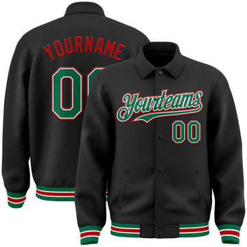 Custom Black Kelly Green-Red Bomber Full-Snap Varsity Letterman Lapel Collar Byron Jacket