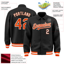 Load image into Gallery viewer, Custom Black Orange-White Bomber Full-Snap Varsity Letterman Lapel Collar Byron Jacket
