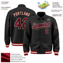 Load image into Gallery viewer, Custom Black Maroon-Cream Bomber Full-Snap Varsity Letterman Lapel Collar Byron Jacket
