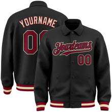 Load image into Gallery viewer, Custom Black Maroon-Cream Bomber Full-Snap Varsity Letterman Lapel Collar Byron Jacket
