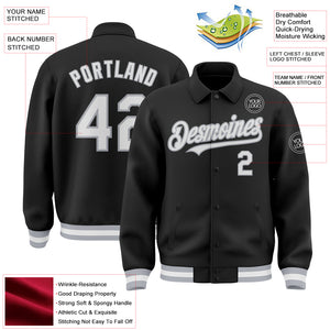 Custom Black White-Gray Bomber Full-Snap Varsity Letterman Lapel Collar Byron Jacket