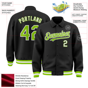 Custom Black Neon Green-White Bomber Full-Snap Varsity Letterman Lapel Collar Byron Jacket