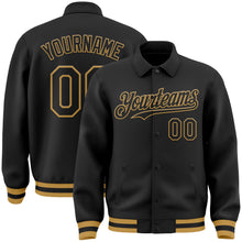 Load image into Gallery viewer, Custom Black Old Gold Bomber Full-Snap Varsity Letterman Lapel Collar Byron Jacket
