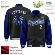 Load image into Gallery viewer, Custom Black Royal-White Bomber Full-Snap Varsity Letterman Two Tone Lapel Collar Byron Jacket
