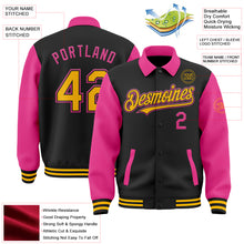 Load image into Gallery viewer, Custom Black Gold-Pink Bomber Full-Snap Varsity Letterman Two Tone Lapel Collar Byron Jacket
