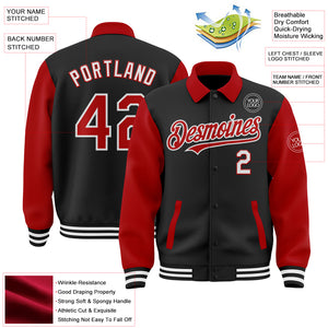 Custom Black Red-White Bomber Full-Snap Varsity Letterman Two Tone Lapel Collar Byron Jacket