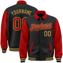 Load image into Gallery viewer, Custom Black Red-Old Gold Bomber Full-Snap Varsity Letterman Two Tone Lapel Collar Byron Jacket
