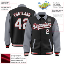 Load image into Gallery viewer, Custom Black Gray-Red Bomber Full-Snap Varsity Letterman Two Tone Lapel Collar Byron Jacket
