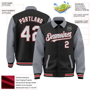 Custom Black Gray-Red Bomber Full-Snap Varsity Letterman Two Tone Lapel Collar Byron Jacket