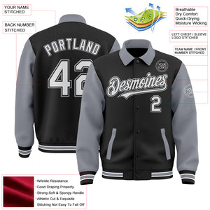 Custom Black White-Gray Bomber Full-Snap Varsity Letterman Two Tone Lapel Collar Byron Jacket