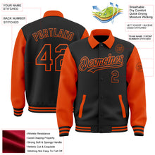 Load image into Gallery viewer, Custom Black Orange Bomber Full-Snap Varsity Letterman Two Tone Lapel Collar Byron Jacket
