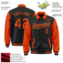 Load image into Gallery viewer, Custom Black Orange Bomber Full-Snap Varsity Letterman Two Tone Lapel Collar Byron Jacket
