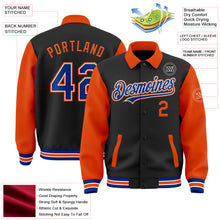 Load image into Gallery viewer, Custom Black Royal-Orange Bomber Full-Snap Varsity Letterman Two Tone Lapel Collar Byron Jacket
