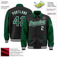 Load image into Gallery viewer, Custom Black Kelly Green-White Bomber Full-Snap Varsity Letterman Two Tone Lapel Collar Byron Jacket
