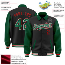 Load image into Gallery viewer, Custom Black Kelly Green-Red Bomber Full-Snap Varsity Letterman Two Tone Lapel Collar Byron Jacket
