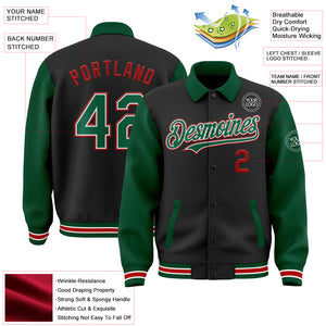 Custom Black Kelly Green-Red Bomber Full-Snap Varsity Letterman Two Tone Lapel Collar Byron Jacket