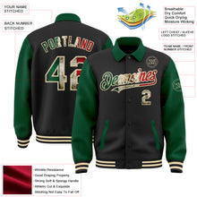 Load image into Gallery viewer, Custom Black Vintage Mexican Flag Kelly Green-Cream Bomber Full-Snap Varsity Letterman Two Tone Lapel Collar Byron Jacket
