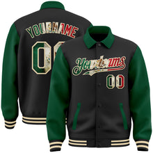 Load image into Gallery viewer, Custom Black Vintage Mexican Flag Kelly Green-Cream Bomber Full-Snap Varsity Letterman Two Tone Lapel Collar Byron Jacket
