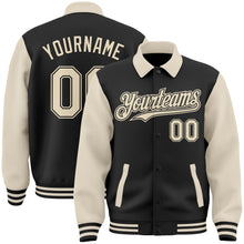 Load image into Gallery viewer, Custom Black Cream Bomber Full-Snap Varsity Letterman Two Tone Lapel Collar Byron Jacket
