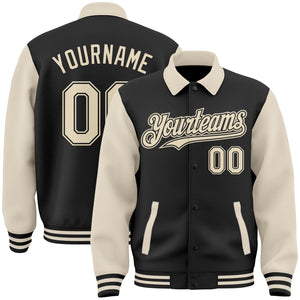 Custom Black Cream Bomber Full-Snap Varsity Letterman Two Tone Lapel Collar Byron Jacket