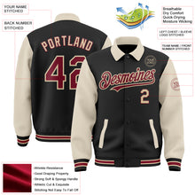 Load image into Gallery viewer, Custom Black Crimson Cream-City Cream Bomber Full-Snap Varsity Letterman Two Tone Lapel Collar Byron Jacket
