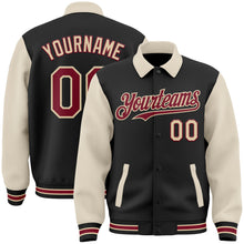 Load image into Gallery viewer, Custom Black Crimson Cream-City Cream Bomber Full-Snap Varsity Letterman Two Tone Lapel Collar Byron Jacket
