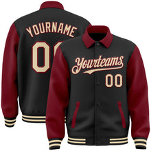 Load image into Gallery viewer, Custom Black Cream-Crimson Bomber Full-Snap Varsity Letterman Two Tone Lapel Collar Byron Jacket
