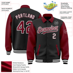 Custom Black Crimson-White Bomber Full-Snap Varsity Letterman Two Tone Lapel Collar Byron Jacket