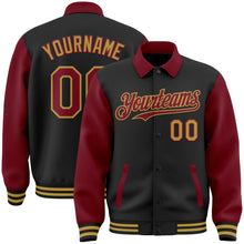 Load image into Gallery viewer, Custom Black Crimson-Old Gold Bomber Full-Snap Varsity Letterman Two Tone Lapel Collar Byron Jacket
