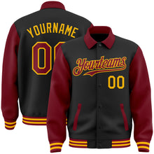 Load image into Gallery viewer, Custom Black Crimson-Gold Bomber Full-Snap Varsity Letterman Two Tone Lapel Collar Byron Jacket
