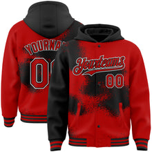 Load image into Gallery viewer, Custom Red Black-White Abstract Color Blocks Fragment Art 3D Pattern Design Bomber Full-Snap Varsity Letterman Hoodie Jacket
