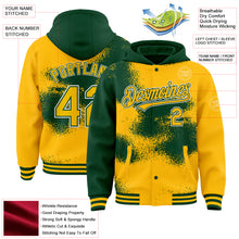 Load image into Gallery viewer, Custom Gold Green-White Abstract Color Blocks Fragment Art 3D Pattern Design Bomber Full-Snap Varsity Letterman Hoodie Jacket
