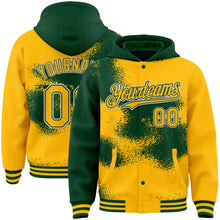 Load image into Gallery viewer, Custom Gold Green-White Abstract Color Blocks Fragment Art 3D Pattern Design Bomber Full-Snap Varsity Letterman Hoodie Jacket
