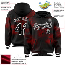 Load image into Gallery viewer, Custom Black Red-White Abstract Network 3D Pattern Design Bomber Full-Snap Varsity Letterman Hoodie Jacket
