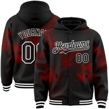 Load image into Gallery viewer, Custom Black Red-White Abstract Network 3D Pattern Design Bomber Full-Snap Varsity Letterman Hoodie Jacket
