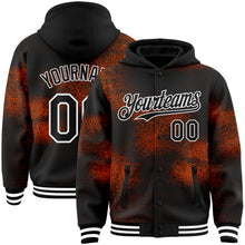 Load image into Gallery viewer, Custom Black Orange-White Abstract Network 3D Pattern Design Bomber Full-Snap Varsity Letterman Hoodie Jacket
