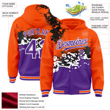 Load image into Gallery viewer, Custom Orange Purple-Black Abstract Splash Grunge Art 3D Pattern Design Bomber Full-Snap Varsity Letterman Hoodie Jacket
