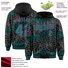 Load image into Gallery viewer, Custom Black Teal-Pink Abstract Network 3D Pattern Design Bomber Full-Snap Varsity Letterman Hoodie Jacket
