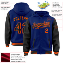 Load image into Gallery viewer, Custom Royal Black-Orange Bomber Full-Snap Varsity Letterman Two Tone Hoodie Jacket
