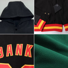 Load image into Gallery viewer, Custom Green Red-Cream Bomber Full-Snap Varsity Letterman Hoodie Jacket
