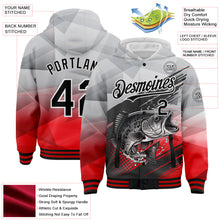 Load image into Gallery viewer, Custom Gray Black-Red Largemouth Bass Fish Fishing 3D Bomber Full-Snap Varsity Letterman Hoodie Jacket
