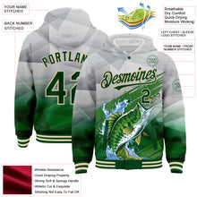 Load image into Gallery viewer, Custom Gray Green-Cream Largemouth Bass Fish Fishing 3D Bomber Full-Snap Varsity Letterman Hoodie Jacket
