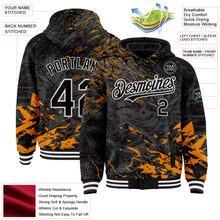 Load image into Gallery viewer, Custom Black Orange-White Tuna Fish Fishing 3D Bomber Full-Snap Varsity Letterman Hoodie Jacket
