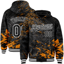 Load image into Gallery viewer, Custom Black Orange-White Tuna Fish Fishing 3D Bomber Full-Snap Varsity Letterman Hoodie Jacket
