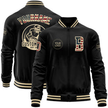 Load image into Gallery viewer, Custom Black Vintage USA Flag-Cream Bomber Varsity Letterman Zipper Jacket
